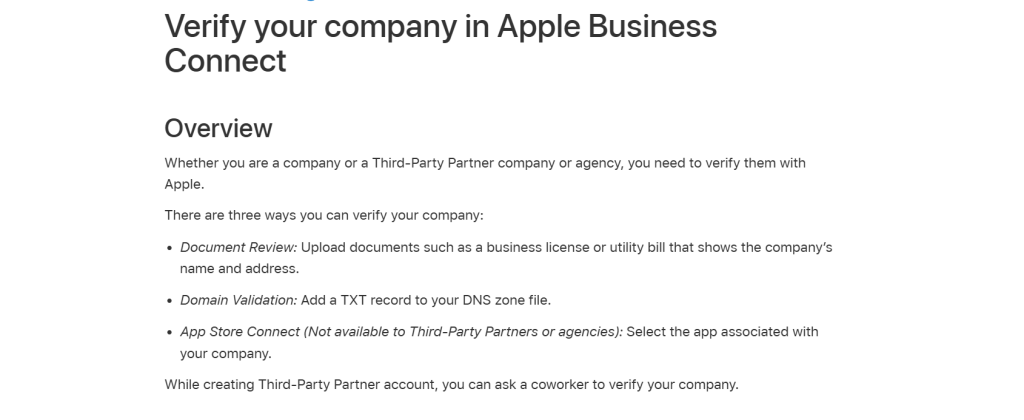 Unverified or Incomplete Apple Business Connect Profile
